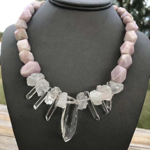 Goddess Necklace Genuine Quartz Crystal Pink Kunzite Solid Sterling Silver 925 - Picture 3 of 12